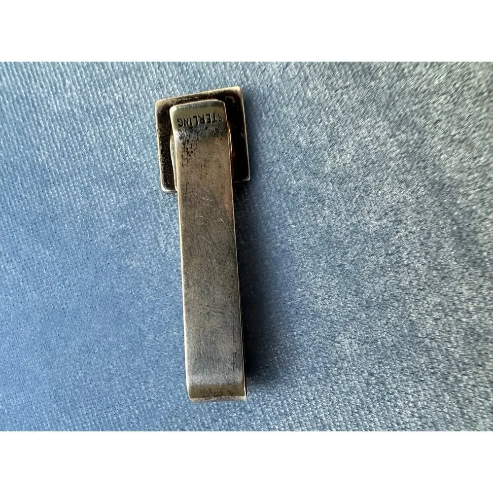 Vintage Sterling Silver Tie Clip Open Book Quill Feather Inkwell Writer Author